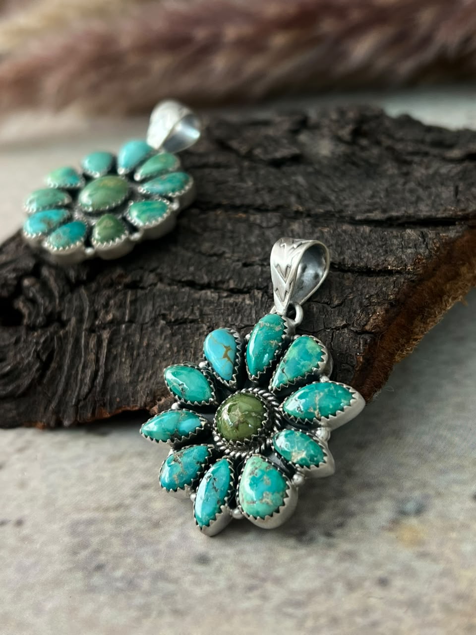 Handmade Sterling Silver Emerald Valley Turquoise Collection: Pendant Signed Nizhoni