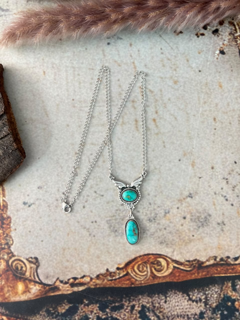 Handmade Sterling Silver Emerald Valley Turquoise Collection: Necklace Signed Nizhoni