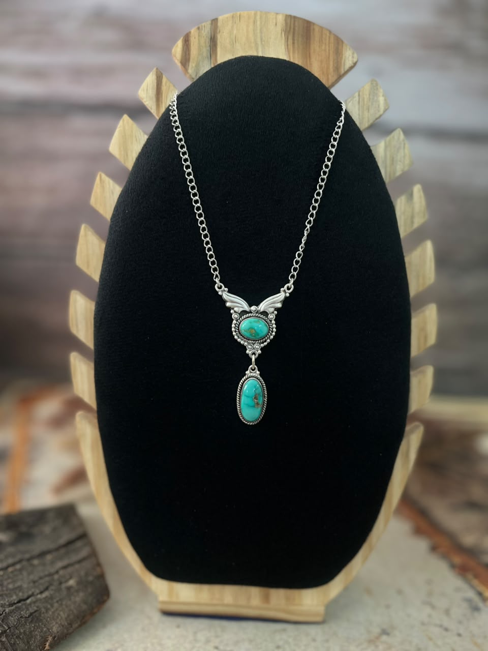 Handmade Sterling Silver Emerald Valley Turquoise Collection: Necklace Signed Nizhoni