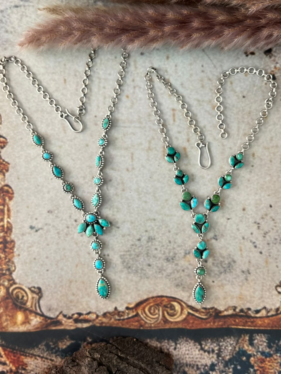 Handmade Sterling Silver Emerald Valley Turquoise Collection: Necklace Signed Nizhoni