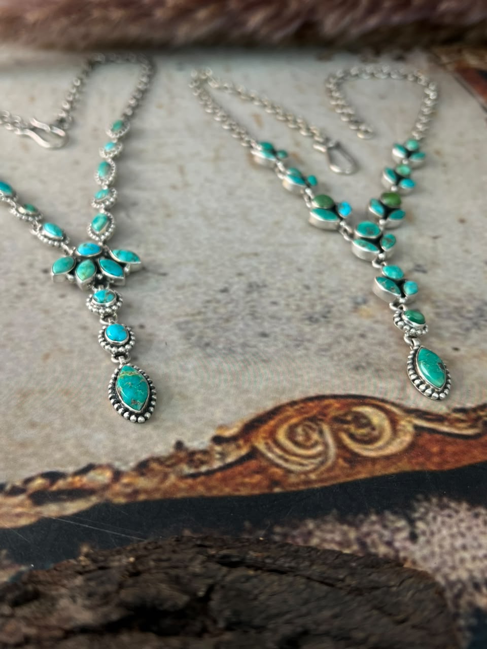 Handmade Sterling Silver Emerald Valley Turquoise Collection: Necklace Signed Nizhoni