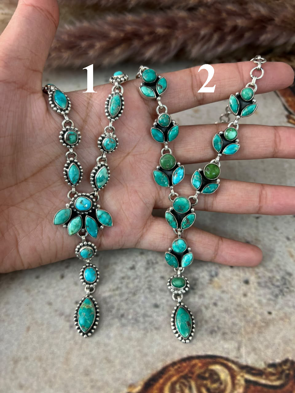 Handmade Sterling Silver Emerald Valley Turquoise Collection: Necklace Signed Nizhoni