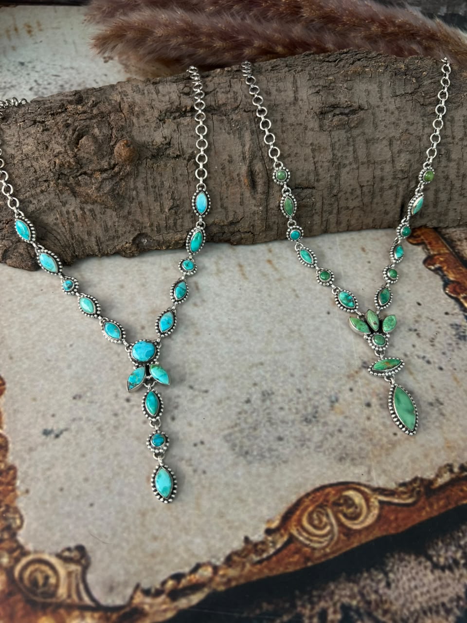Handmade Sterling Silver Emerald Valley Turquoise Collection: Necklace Signed Nizhoni