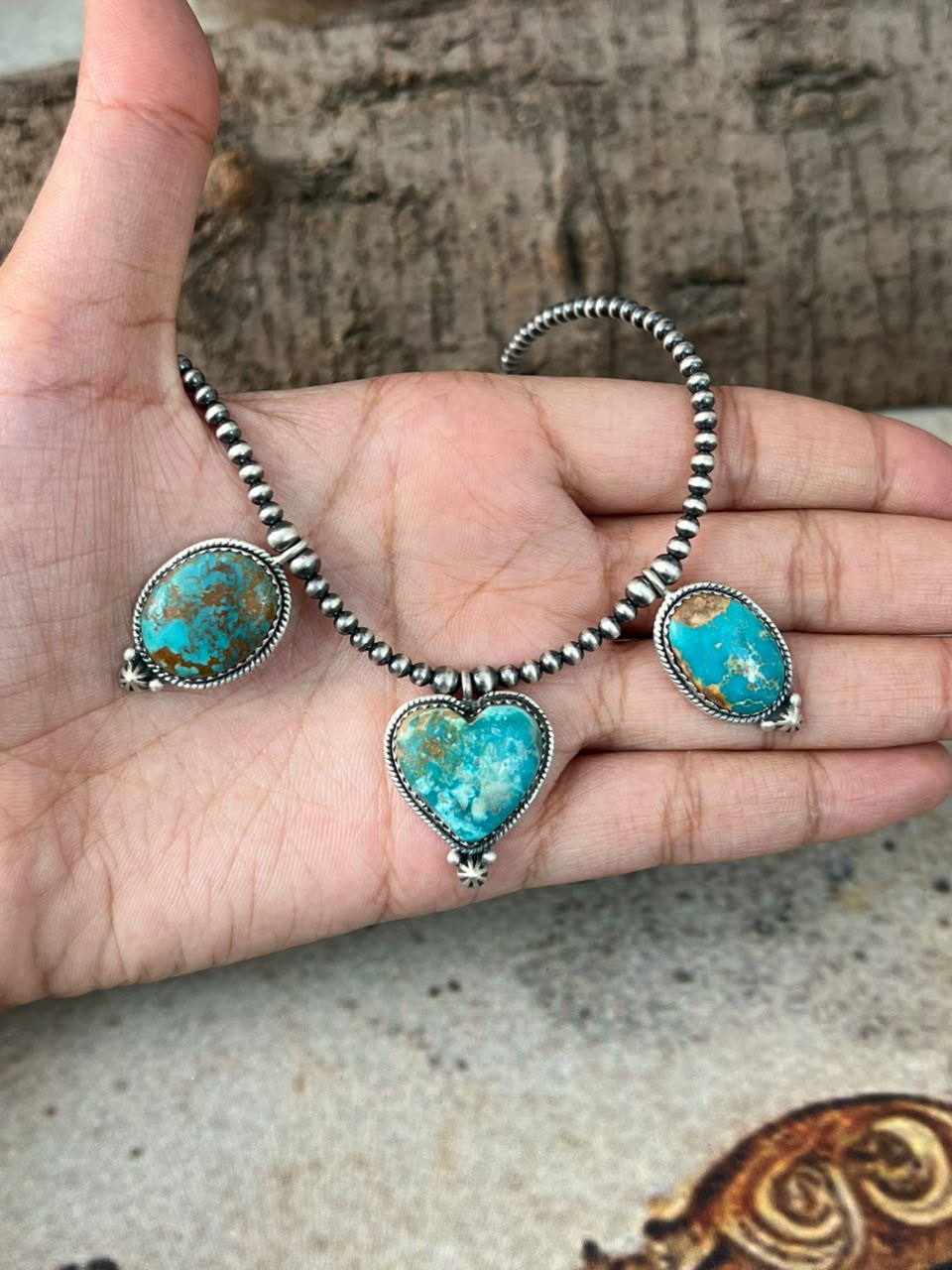 Handmade Sterling Silver Manassa Turquoise Beaded Necklace Signed Nizhoni