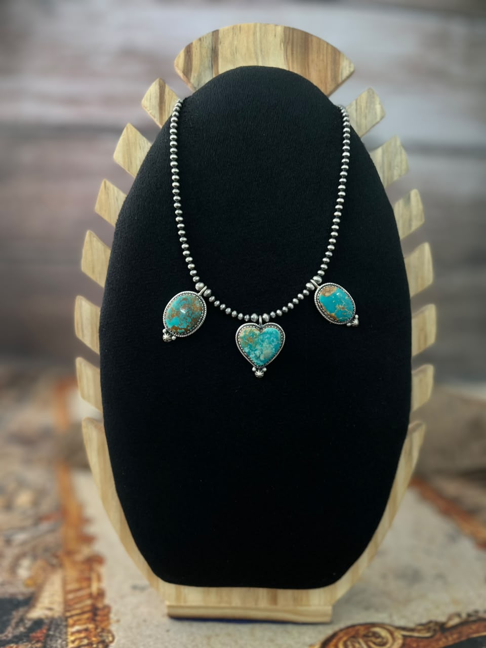 Handmade Sterling Silver Manassa Turquoise Beaded Necklace Signed Nizhoni