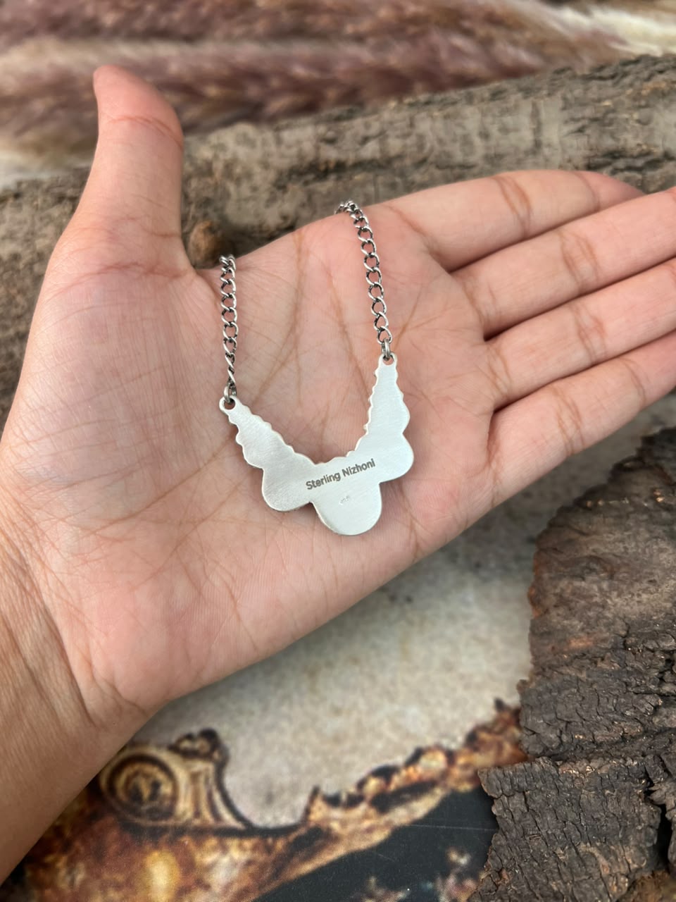 Handmade Sterling Silver White Water with Paloma Turquoise and Orange Mojave Necklace Signed Nizhoni