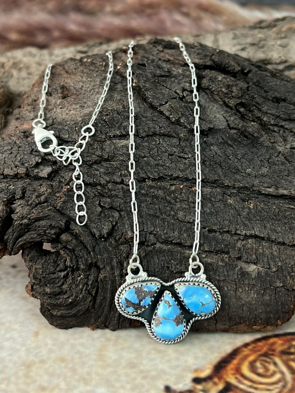 Handmade Sterling Silver Golden Hills Turquoise Necklace Signed Nizhoni