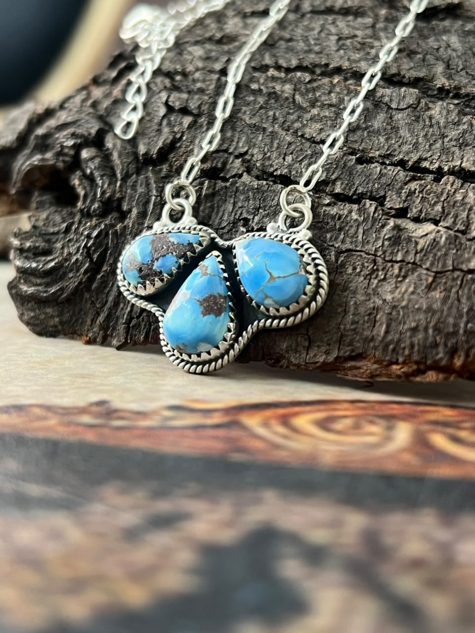 Handmade Sterling Silver Golden Hills Turquoise Necklace Signed Nizhoni