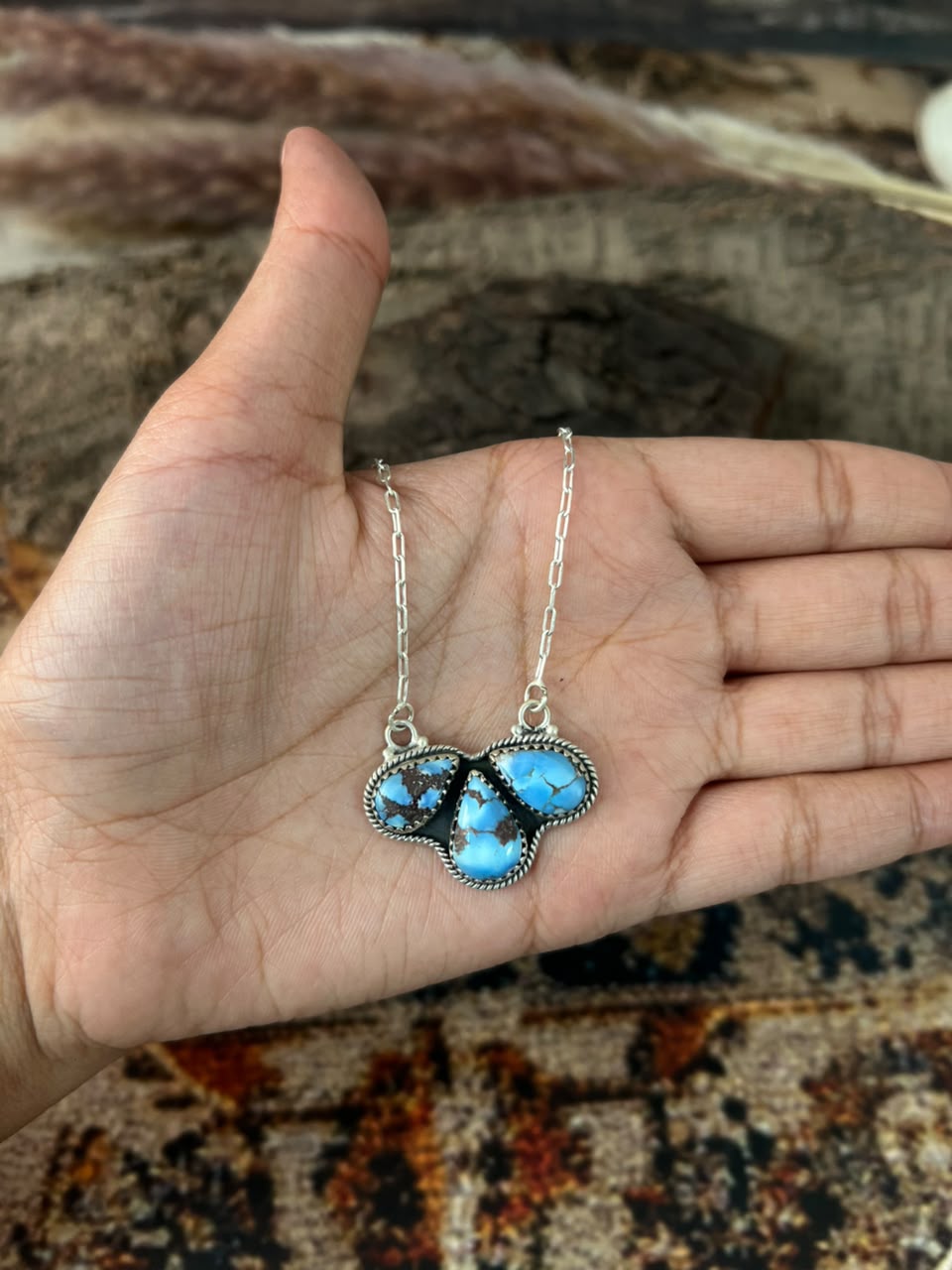 Handmade Sterling Silver Golden Hills Turquoise Necklace Signed Nizhoni