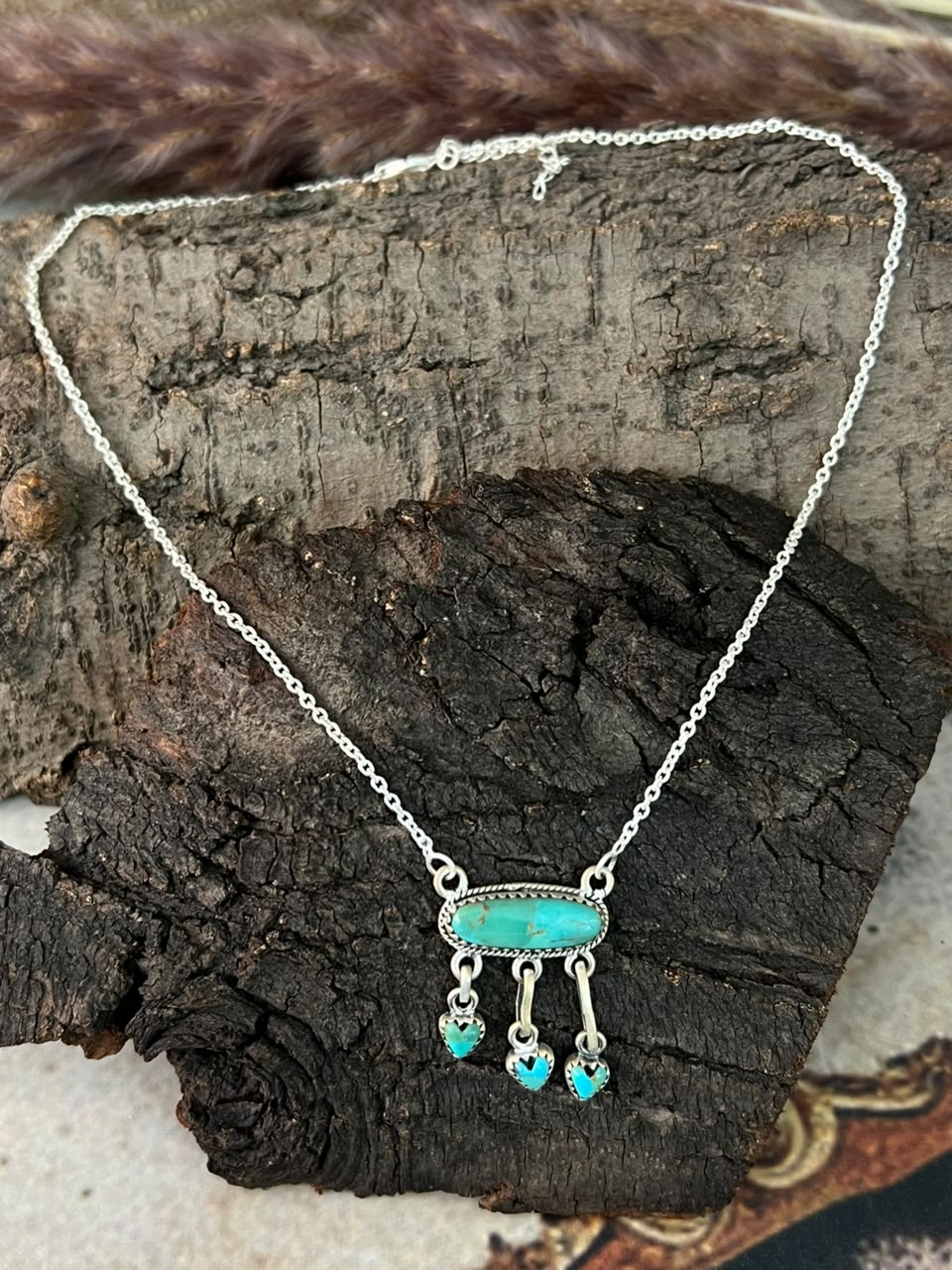 Handmade Sterling Silver Kingman Turquoise Necklace Signed Nizhoni