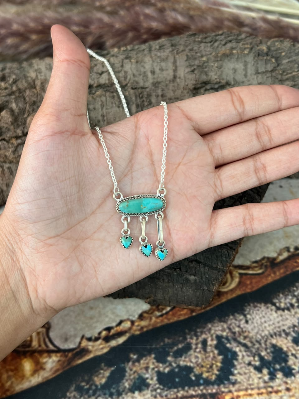 Handmade Sterling Silver Kingman Turquoise Necklace Signed Nizhoni