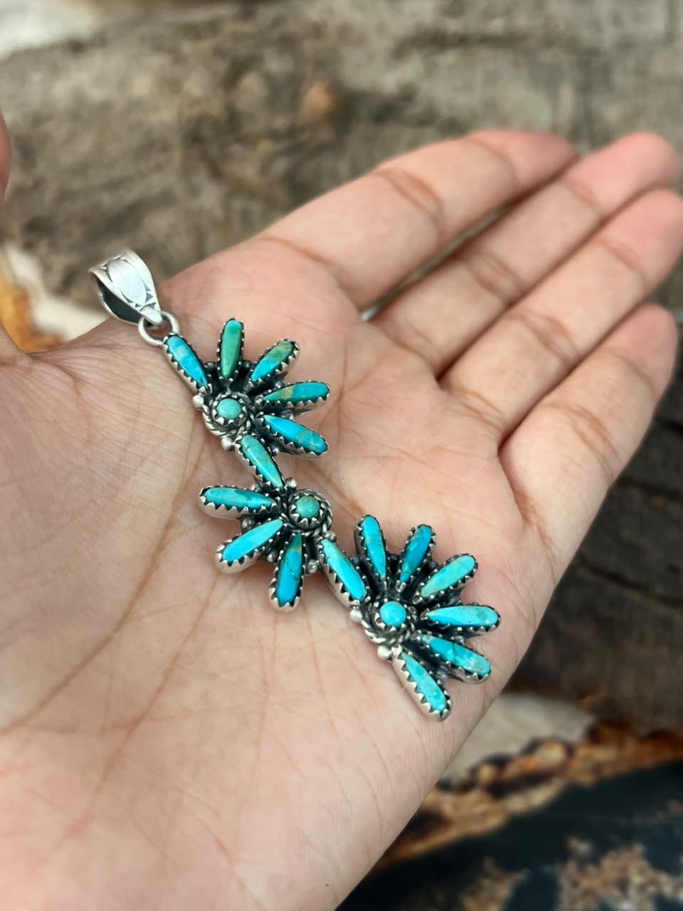 Handmade Sterling Silver Kingman Turquoise Pendant Signed Nizhoni
