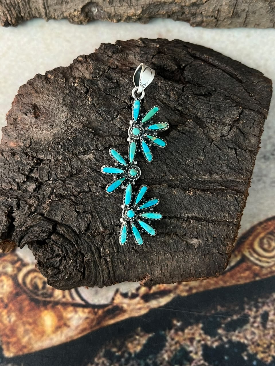 Handmade Sterling Silver Kingman Turquoise Pendant Signed Nizhoni