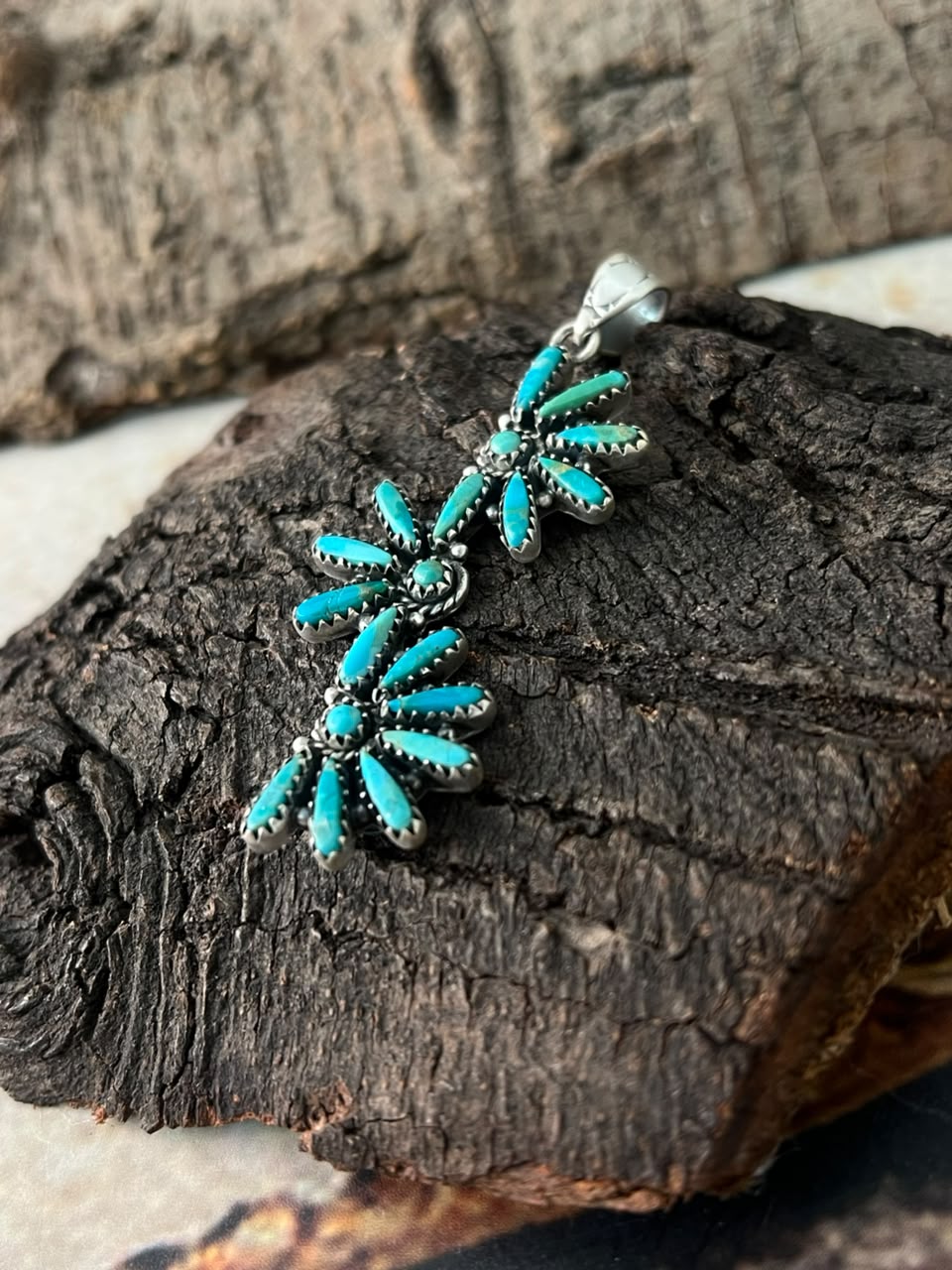 Handmade Sterling Silver Kingman Turquoise Pendant Signed Nizhoni