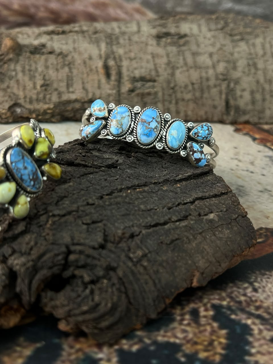 Handmade Sterling Silver Golden Hills with Palomino Turquoise Cuff Bracelet Signed Nizhoni