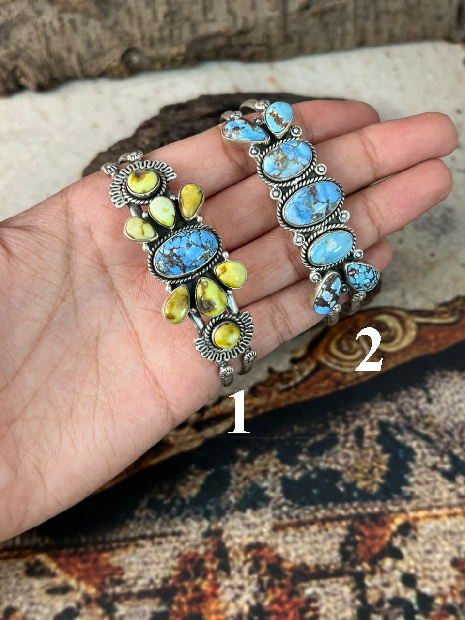 Handmade Sterling Silver Golden Hills with Palomino Turquoise Cuff Bracelet Signed Nizhoni