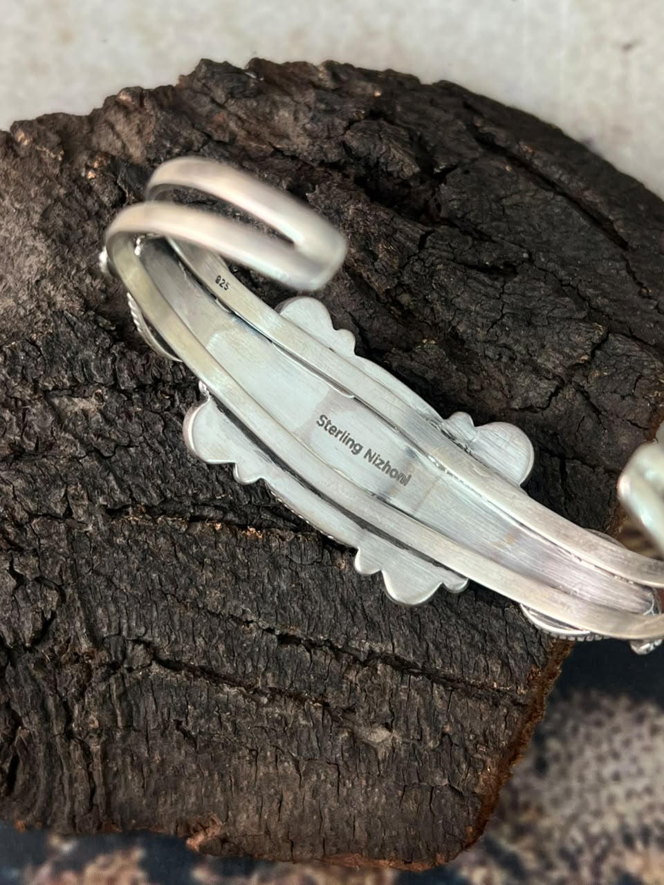 Handmade Sterling Silver Blackjack Turquoise Cuff Bracelet Signed Nizhoni