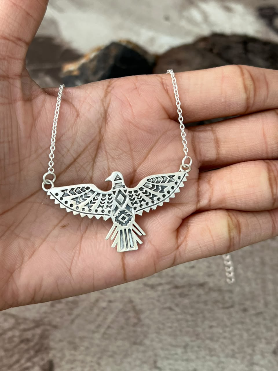 Handmade Sterling Silver Thunderbird Necklace Signed Nizhoni