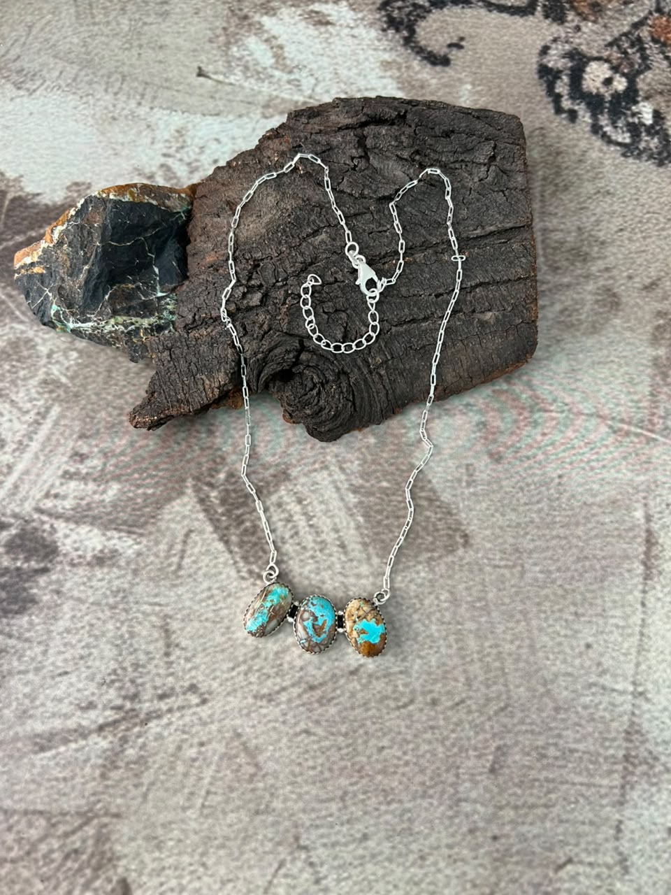 Handmade Sterling Silver Ribbon Royston Turquoise Necklace Signed Nizhoni