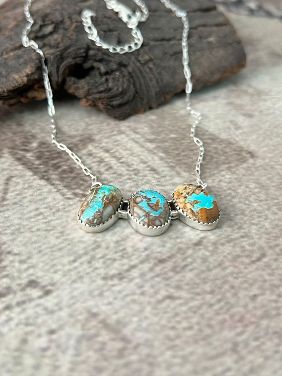 Handmade Sterling Silver Ribbon Royston Turquoise Necklace Signed Nizhoni
