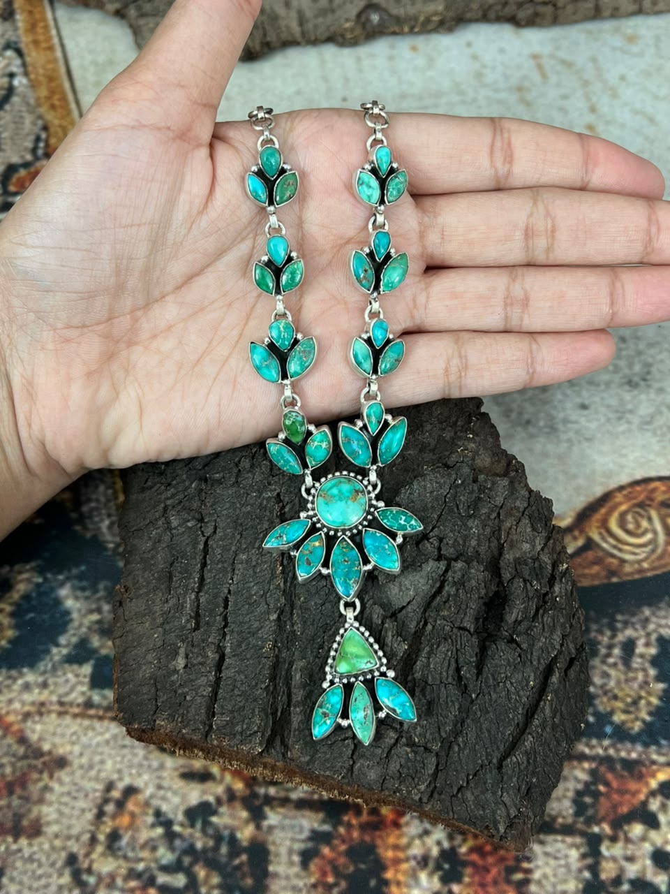 Handmade Sterling Silver Emerald Valley Turquoise Collection: Necklace Signed Nizhoni