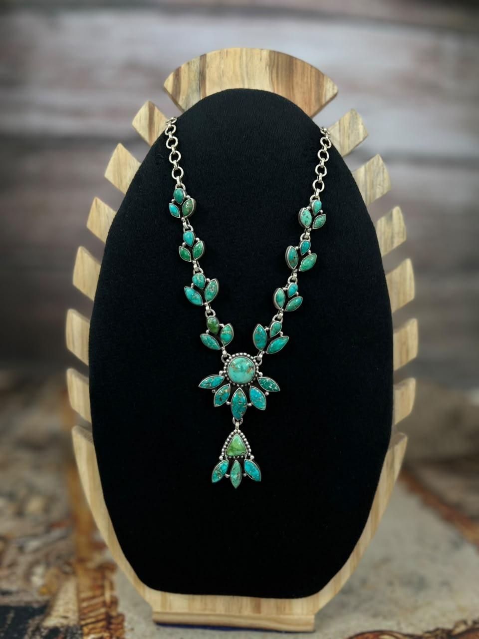Handmade Sterling Silver Emerald Valley Turquoise Collection: Necklace Signed Nizhoni