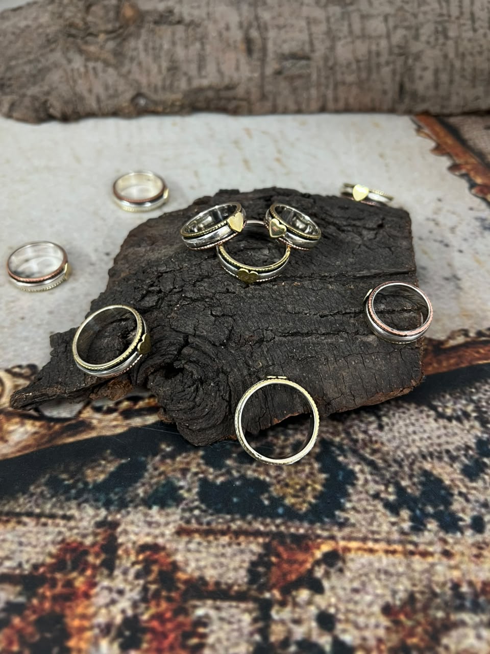 Handmade Sterling Silver With Copper and Brass Heart Spinner Ring Signed Nizhoni