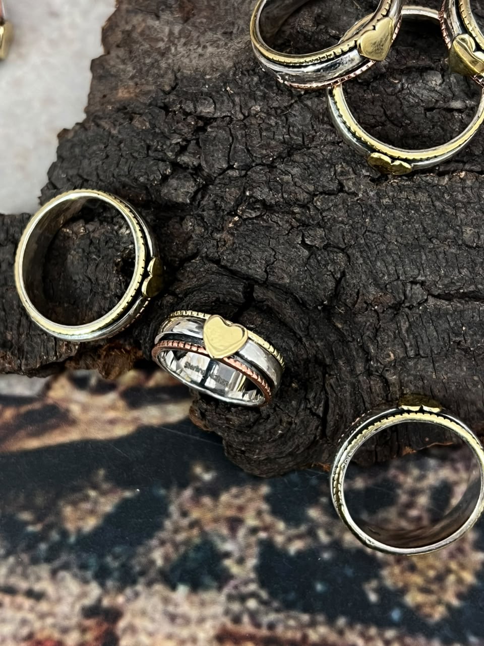 Handmade Sterling Silver With Copper and Brass Heart Spinner Ring Signed Nizhoni