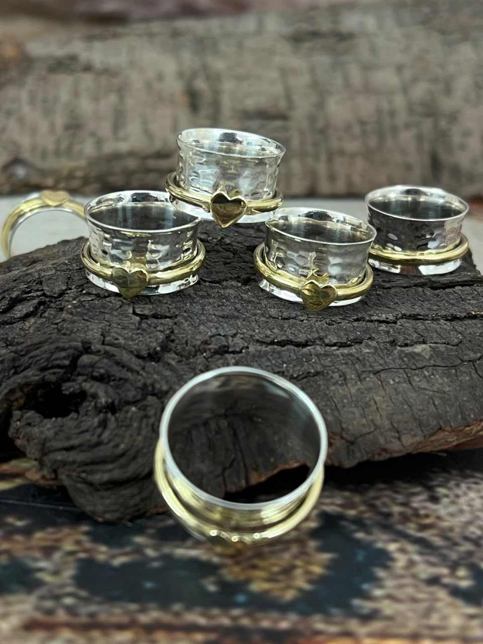 Handmade Sterling Silver With Brass Heart Spinner Ring Signed Nizhoni