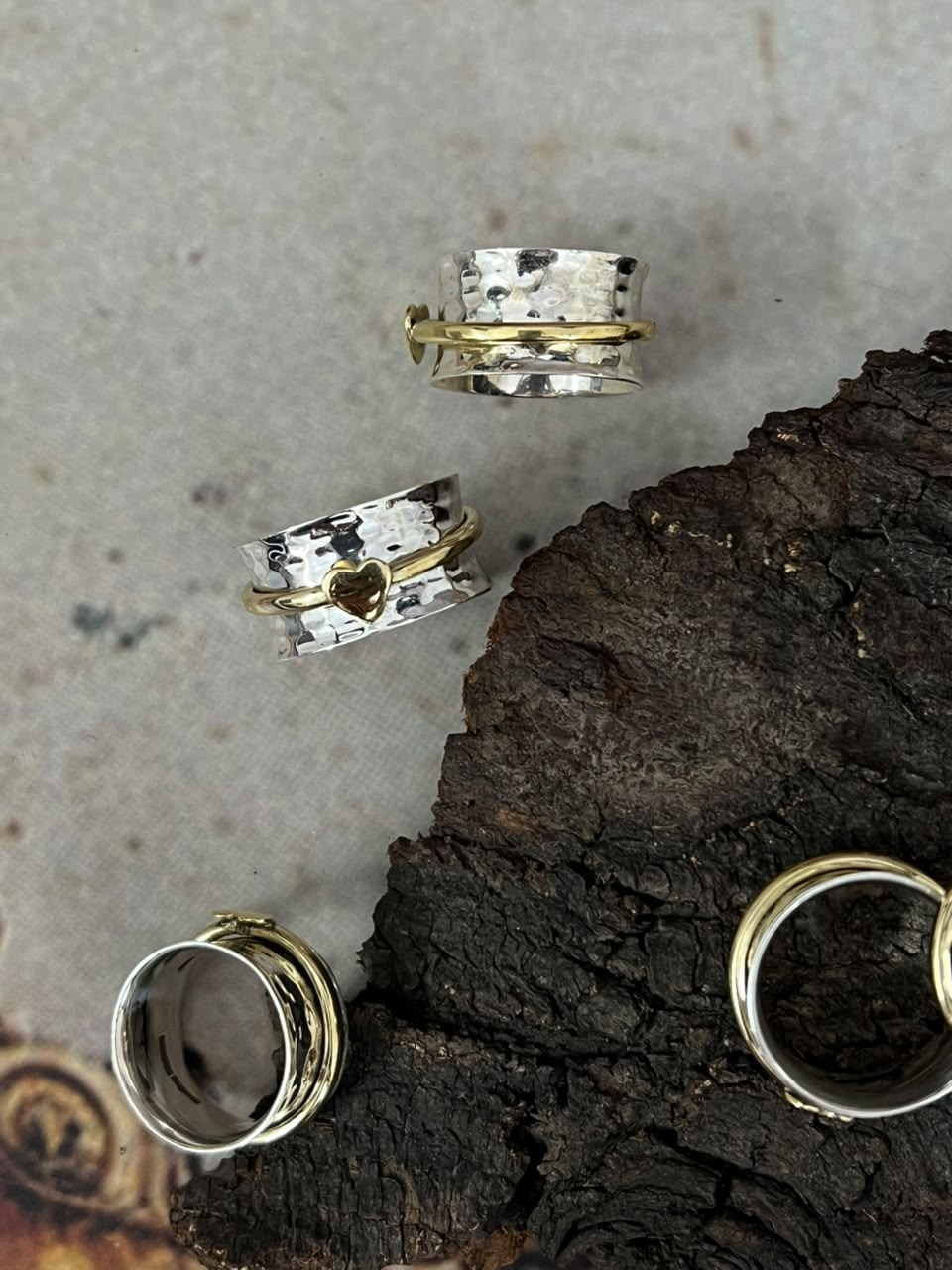 Handmade Sterling Silver With Brass Heart Spinner Ring Signed Nizhoni