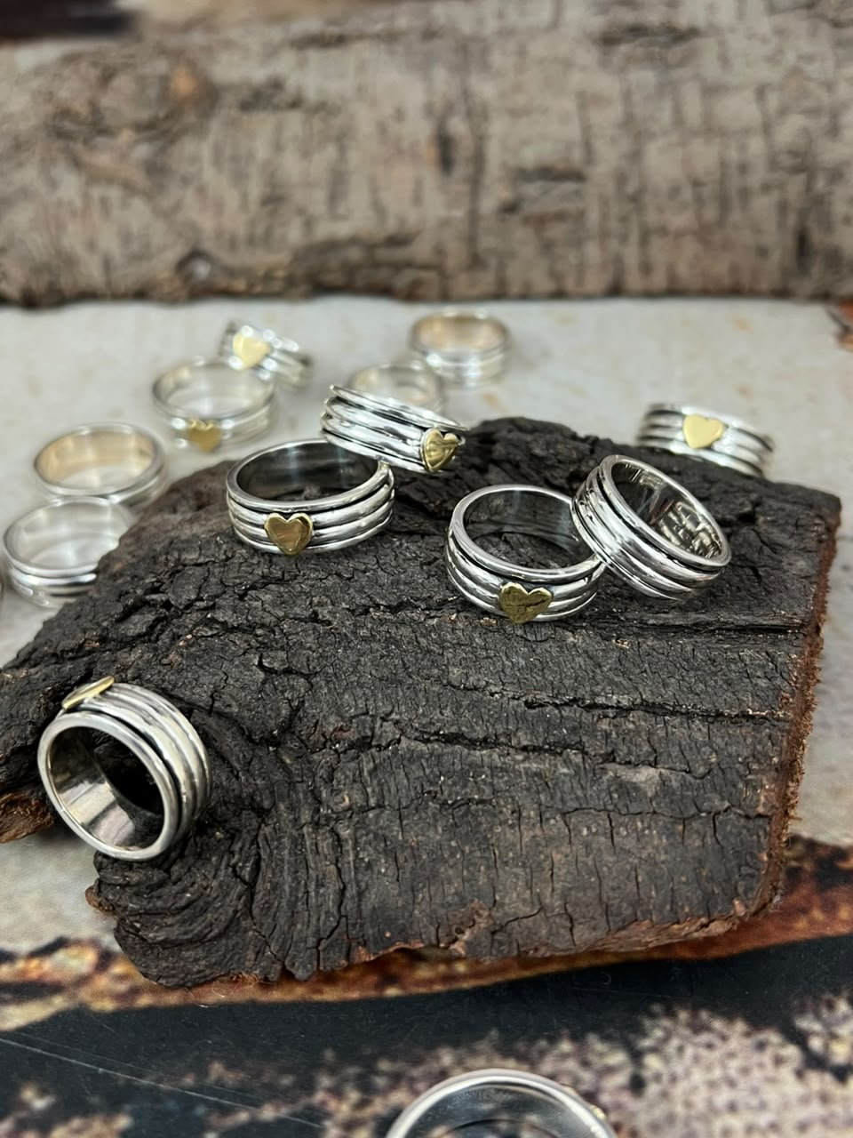 Handmade Sterling Silver With Brass Heart Spinner Ring Signed Nizhoni