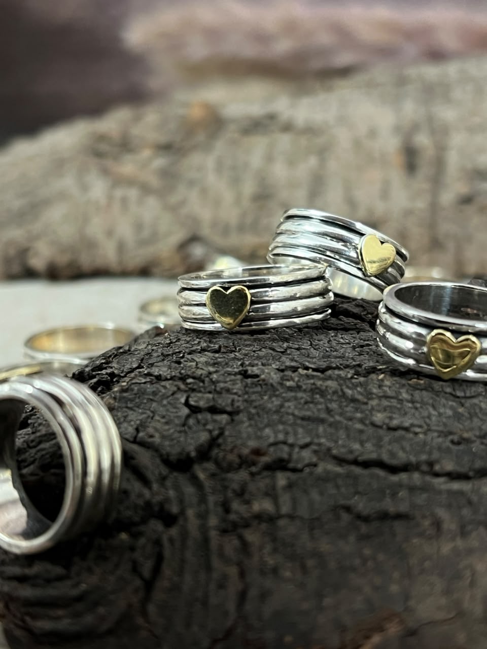 Handmade Sterling Silver With Brass Heart Spinner Ring Signed Nizhoni