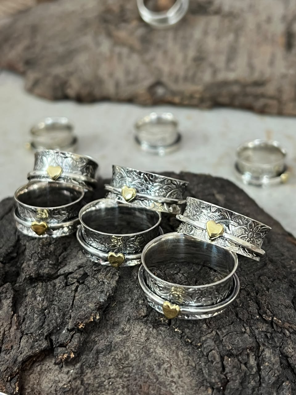 Handmade Sterling Silver With Brass Heart Spinner Ring Signed Nizhoni