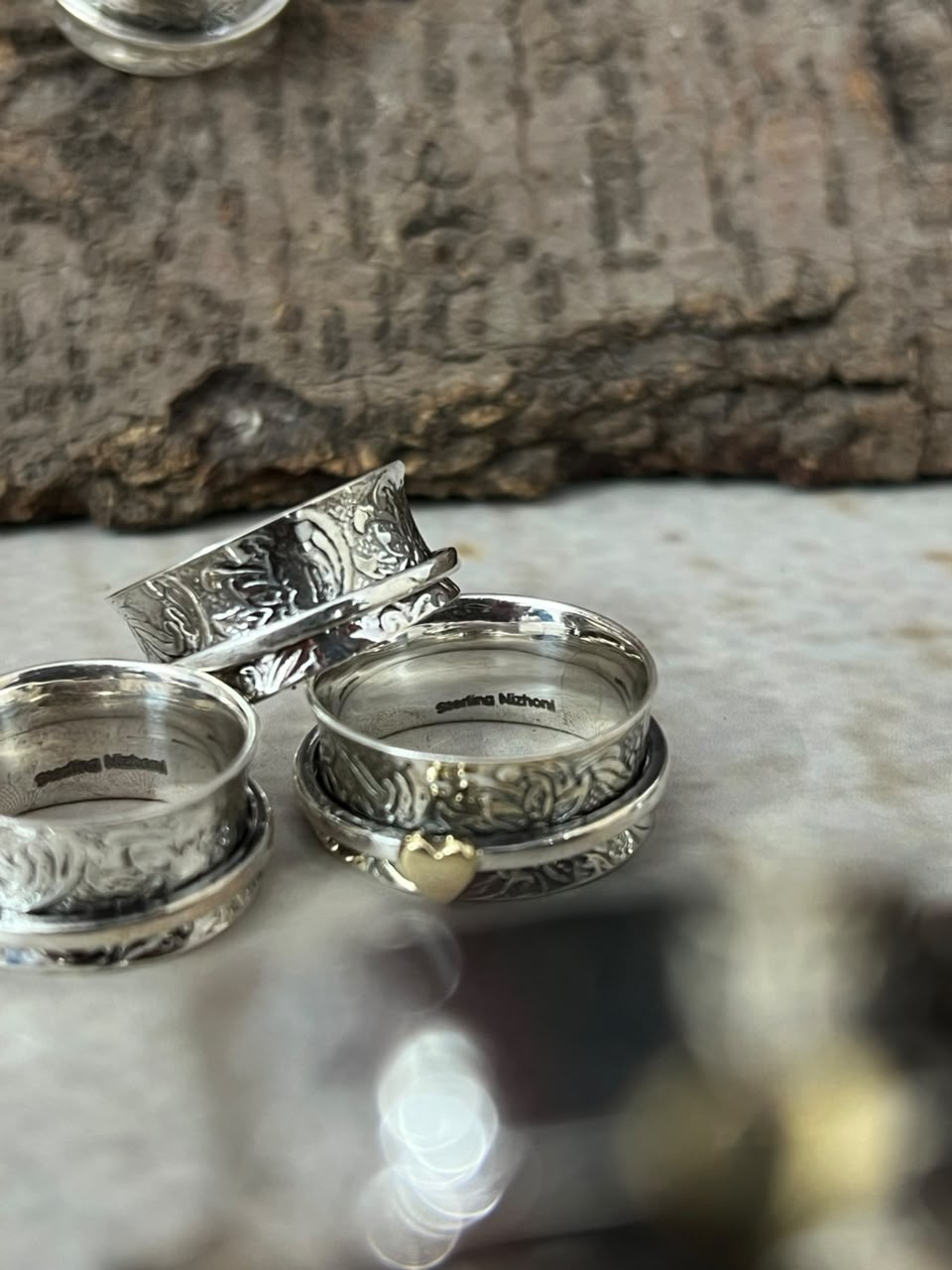 Handmade Sterling Silver With Brass Heart Spinner Ring Signed Nizhoni