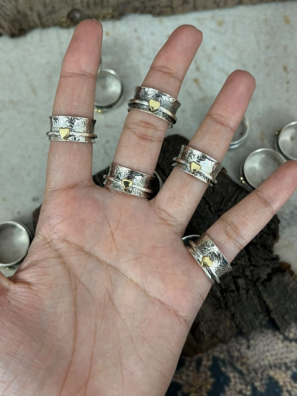 Handmade Sterling Silver With Brass Heart Spinner Ring Signed Nizhoni