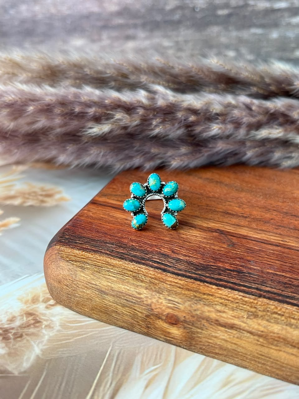 Handmade Sterling Silver Kingman Turquoise Naja Adjustable Ring Signed Nizhoni