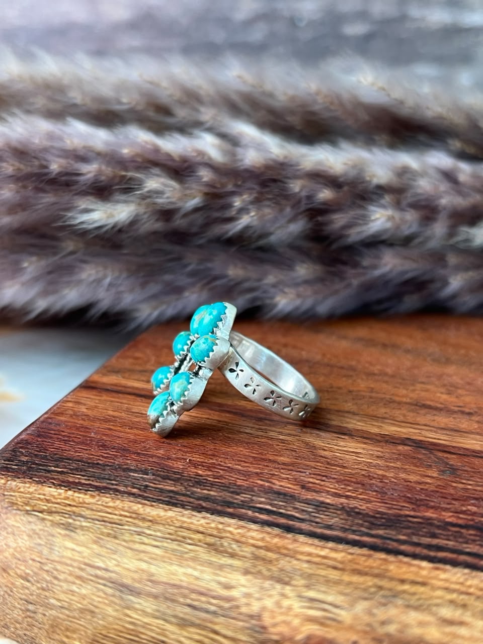 Handmade Sterling Silver Kingman Turquoise Naja Adjustable Ring Signed Nizhoni