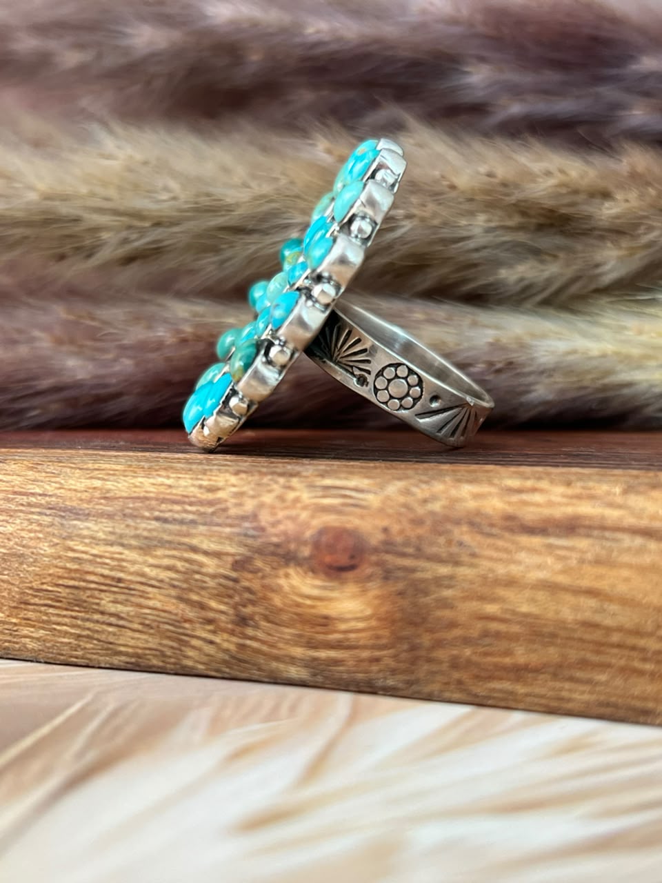 Handmade Sterling Silver Kingman Turquoise Adjustable Ring Signed Nizhoni (7)