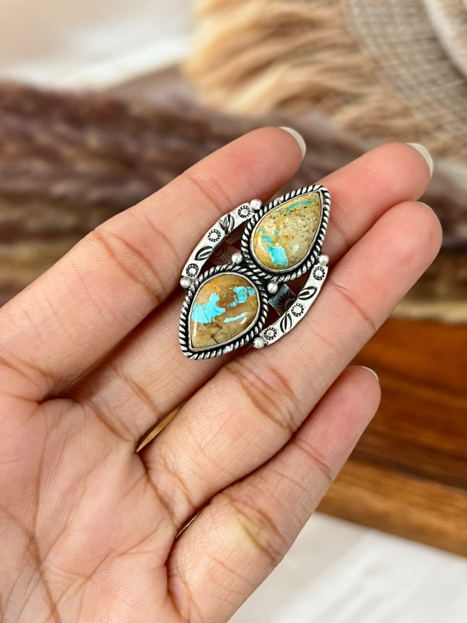 Handmade Sterling Silver Royston Turquoise Adjustable Ring Signed Nizhoni (5)