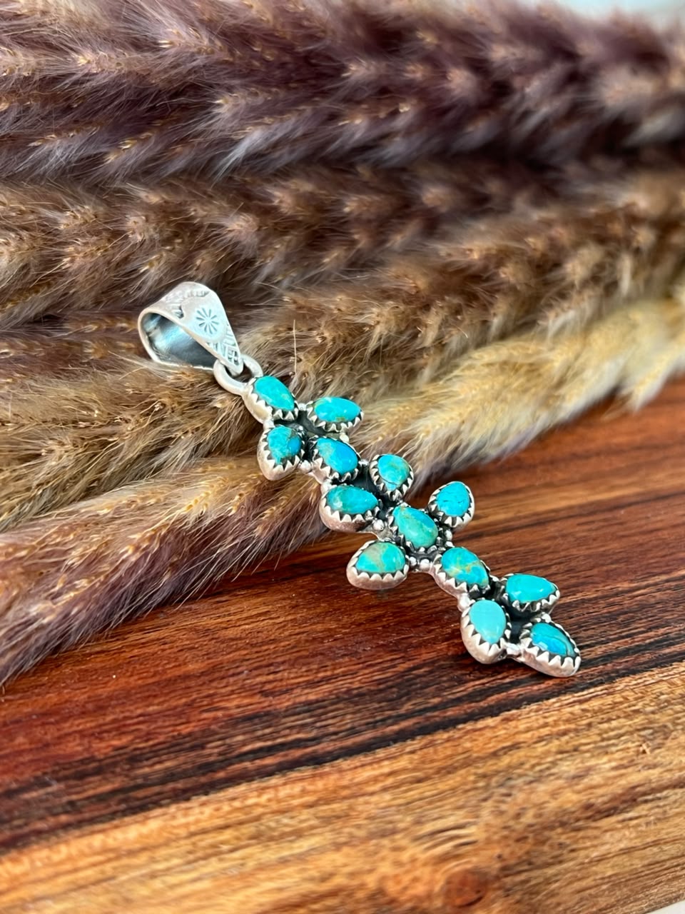 Handmade Sterling Silver Kingman Turquoise Pendant Signed Nizhoni