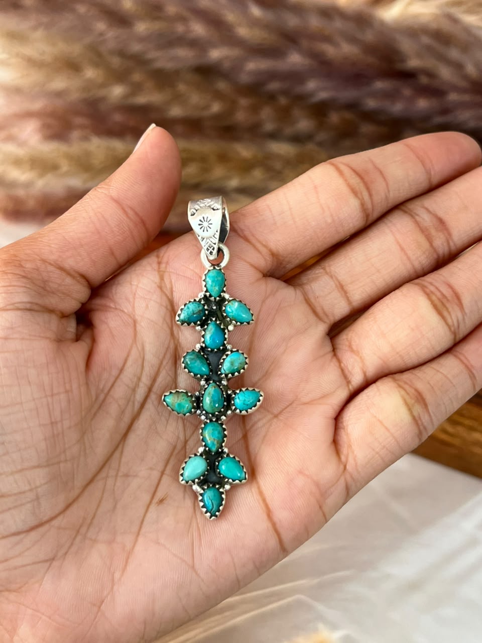 Handmade Sterling Silver Kingman Turquoise Pendant Signed Nizhoni
