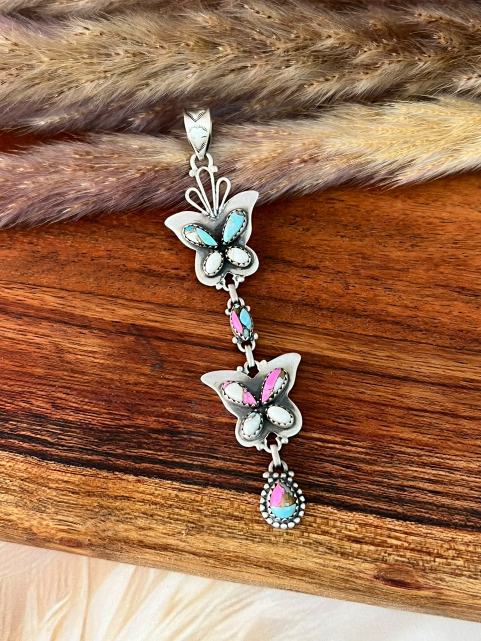 Handmade Sterling Silver Cotton Candy Butterfly Pendant Signed Nizhoni