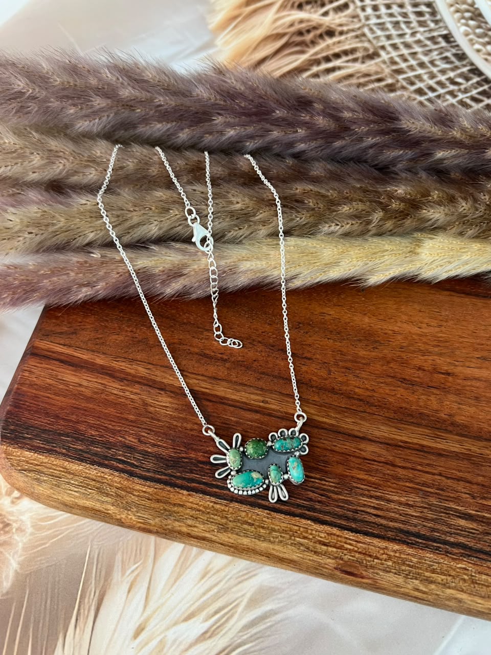 Handmade Sterling Silver Emerald Valley Turquoise Necklace Signed Nizhoni