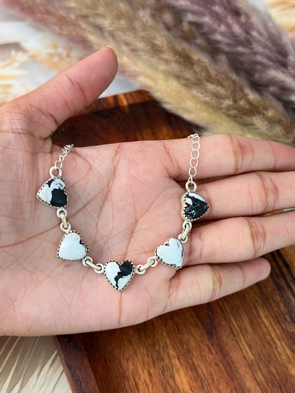 Handmade Sterling Silver Purple Dream Mojave and White Buffalo Choker Heart Necklace Signed Nizhoni