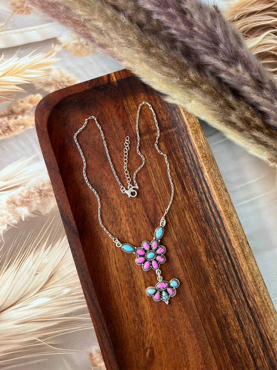 Handmade Sterling Silver Cotton Candy Necklace Signed Nizhoni