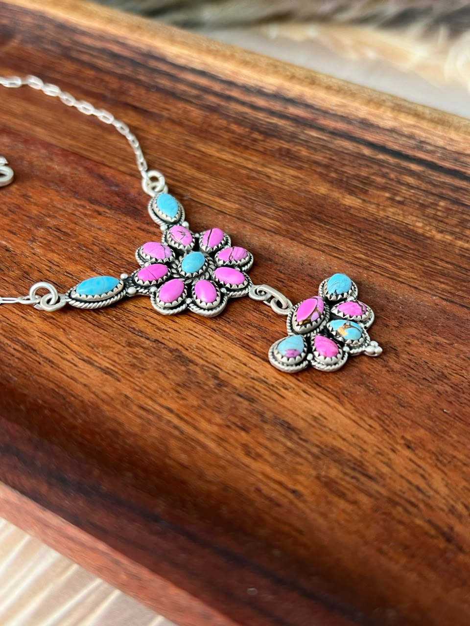 Handmade Sterling Silver Cotton Candy Necklace Signed Nizhoni