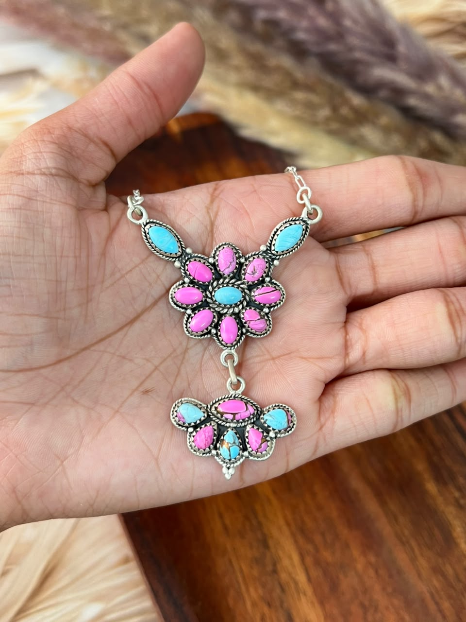 Handmade Sterling Silver Cotton Candy Necklace Signed Nizhoni