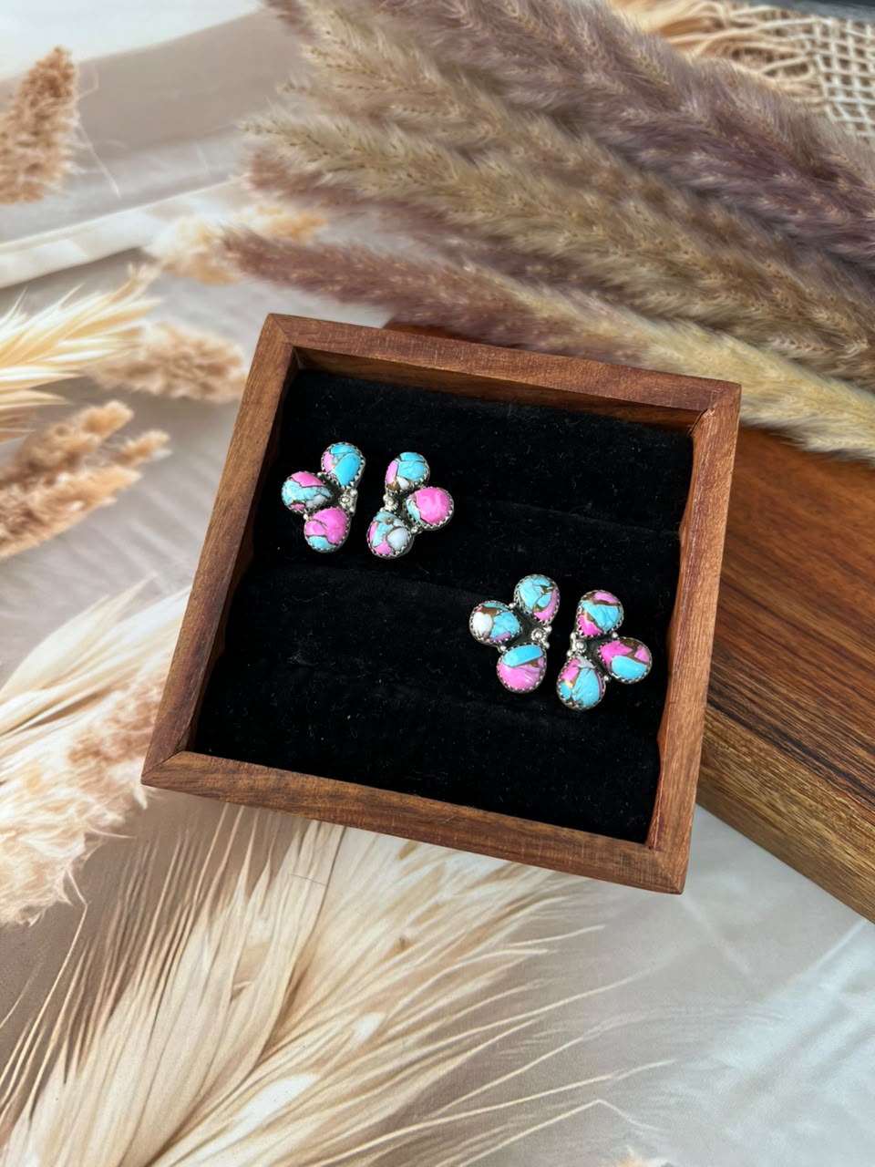 Handmade Sterling Silver Cotton Candy Post Studs Earrings Signed Nizhoni
