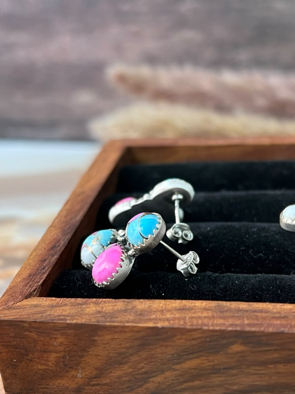 Handmade Sterling Silver Cotton Candy Post Studs Earrings Signed Nizhoni