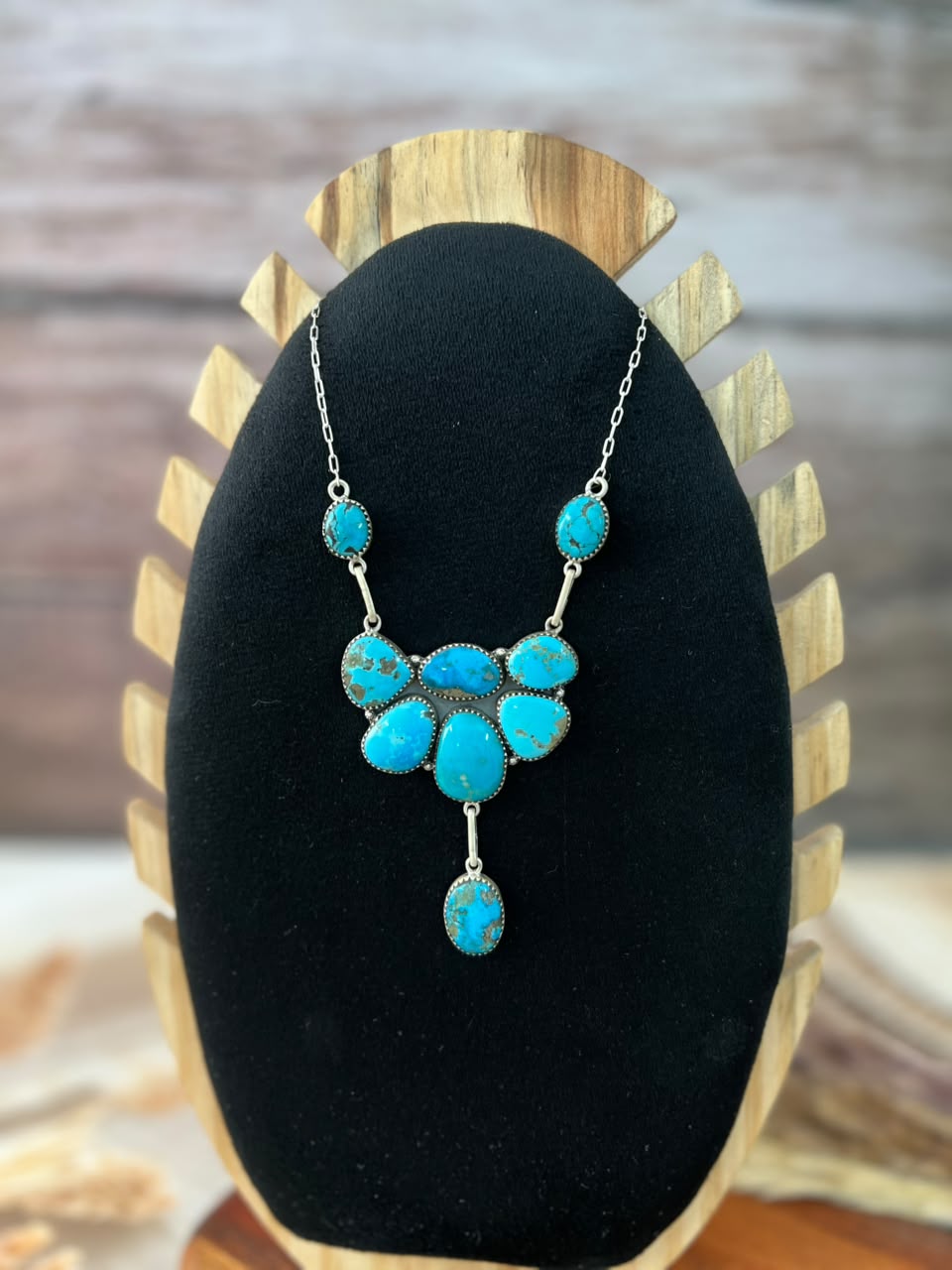 Handmade Sterling Silver Blue Kingman Turquoise Necklace Signed Nizhoni (1)